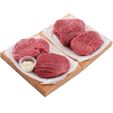 Malse runder- of kogelbiefstuk, biefstukpuntjes of rundersteaks